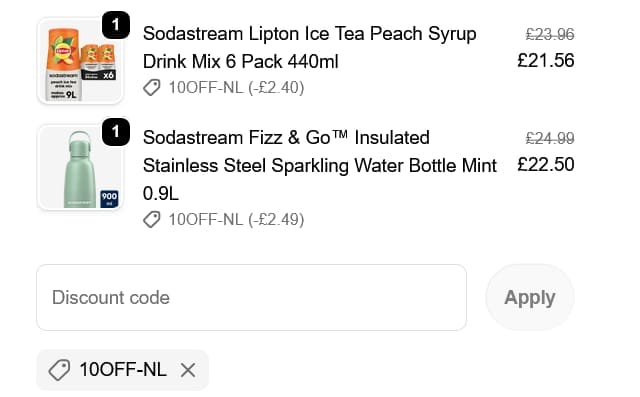 Screenshot of the SodaStream discount code working