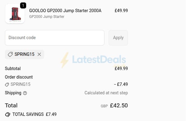 Screenshot of the GOOLOO discount code working