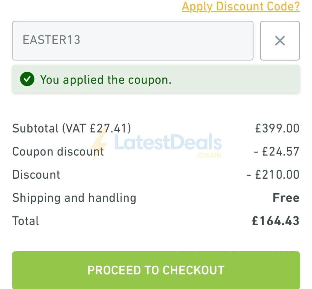 Screenshot of the Lampandlight discount code working