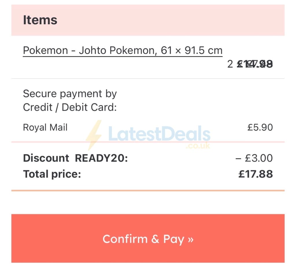 Screenshot of the UKposters discount code working