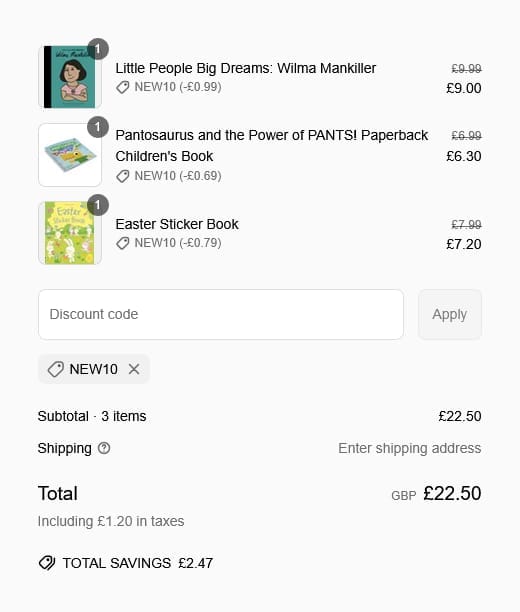 Screenshot of the NSPCC discount code working