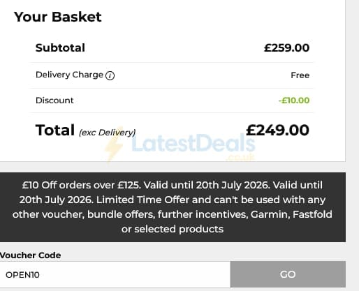 Screenshot of the The Golf Shop Online discount code working
