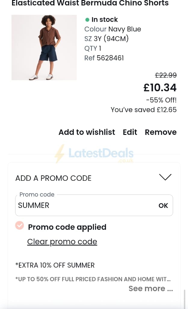 Screenshot of the La Redoute discount code working