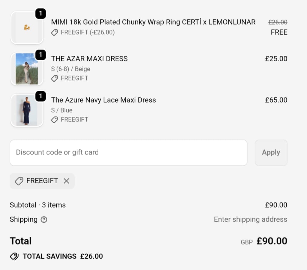 Screenshot of the LemonLunar discount code working