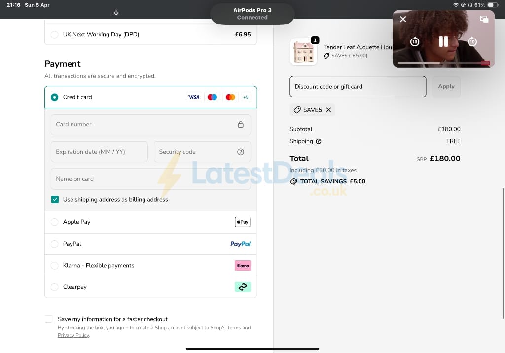 Screenshot of the The Kid Collective discount code working