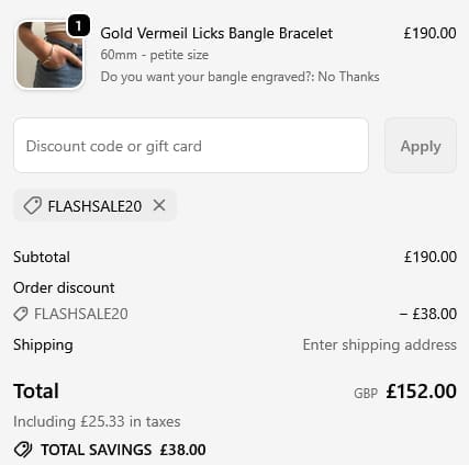 Screenshot of the Mon Bijoux Jewellery discount code working