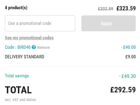Screenshot of the Vinatis discount code working
