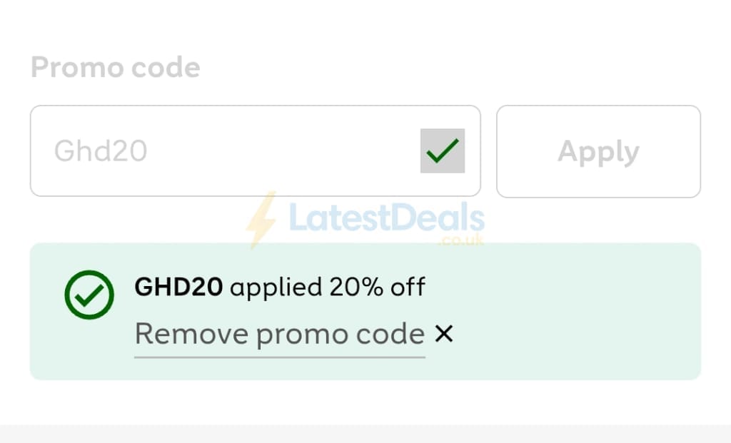 Screenshot of the Very discount code working
