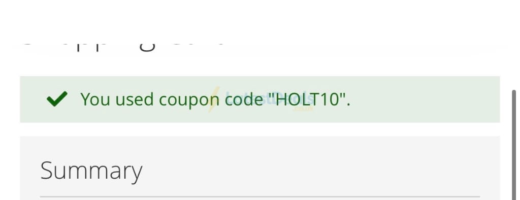 Screenshot of the Sheds discount code working
