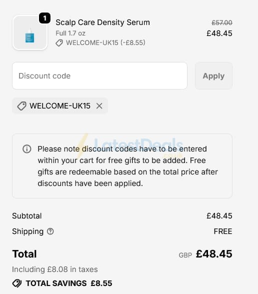 Screenshot of the Living Proof discount code working