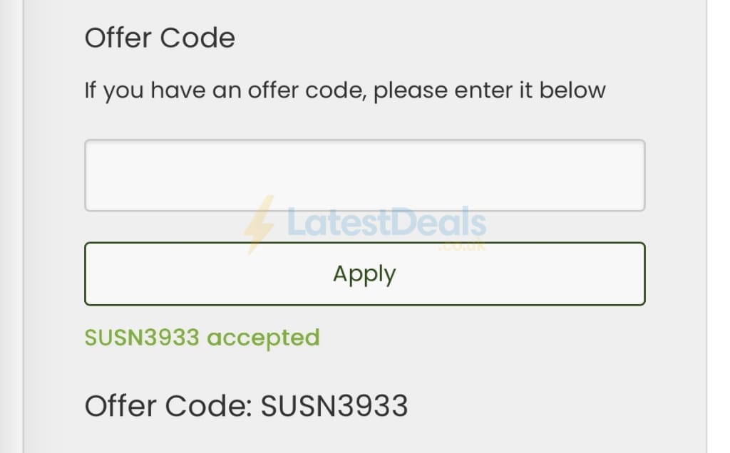 Screenshot of the Suttons discount code working