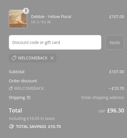 Screenshot of the Calla Shoes discount code working