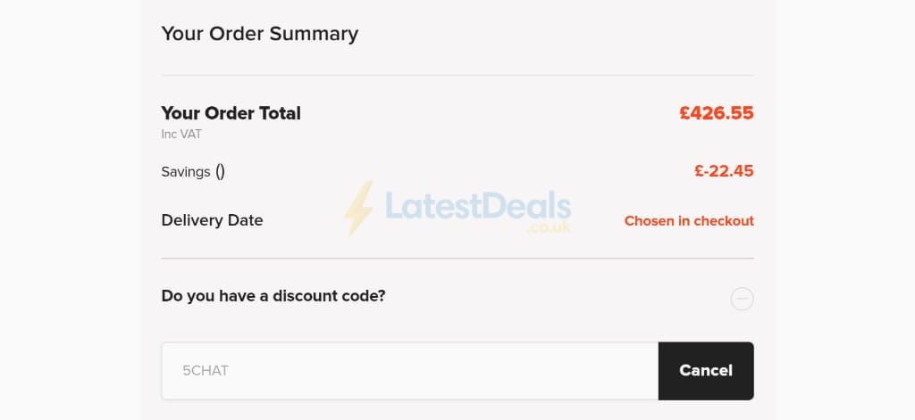 Screenshot of the MyNextMattress discount code working