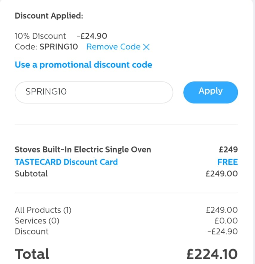 Screenshot of the Marks Electrical discount code working