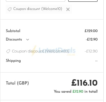 Screenshot of the James Alexander Clothing discount code working