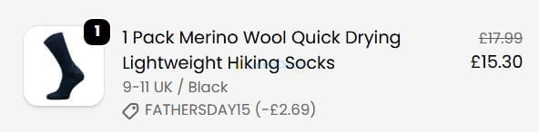 Screenshot of the Sock Snob discount code working
