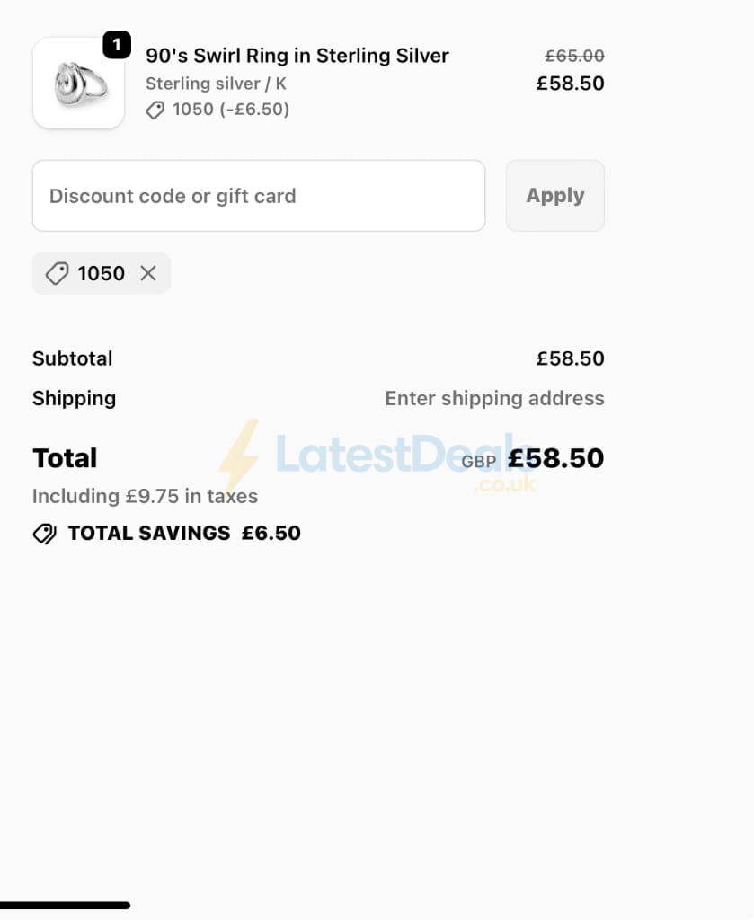 Screenshot of the Henryka discount code working