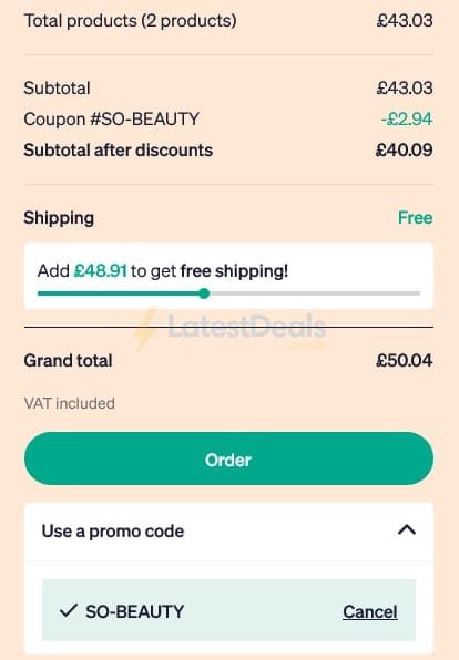 Screenshot of the Sanareva discount code working