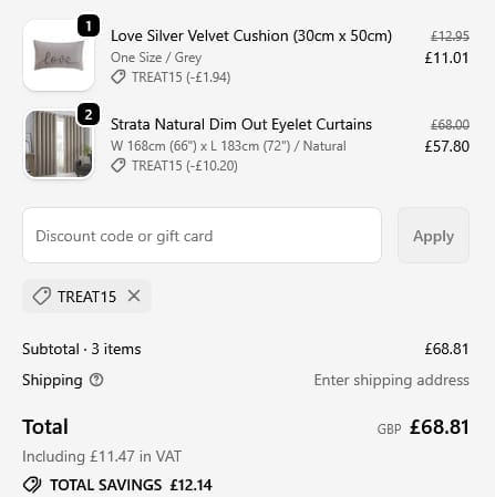 Screenshot of the Julian Charles discount code working