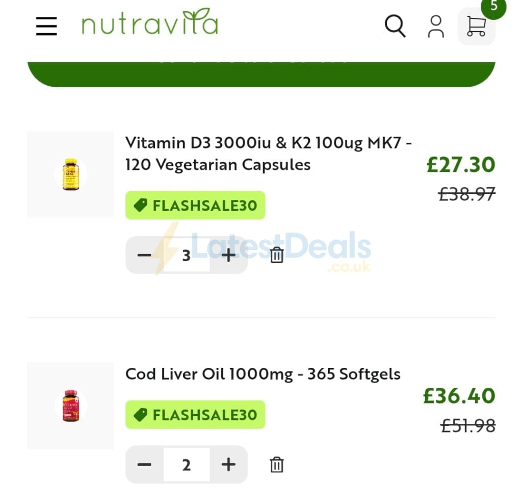 Screenshot of the Nutravita discount code working