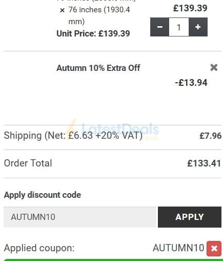Screenshot of the Newblinds.co.uk discount code working