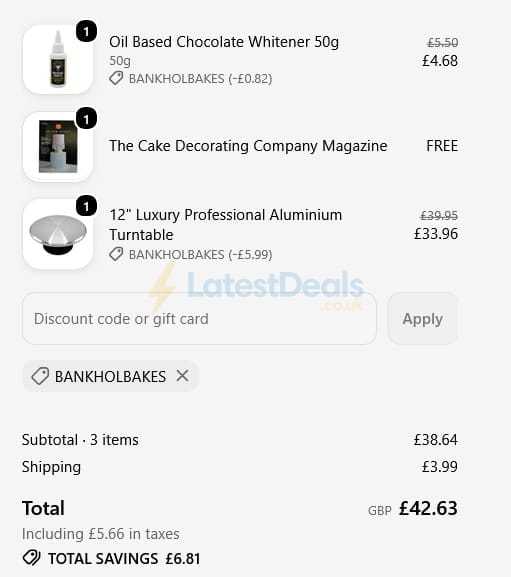Screenshot of the The Cake Decorating Company discount code working