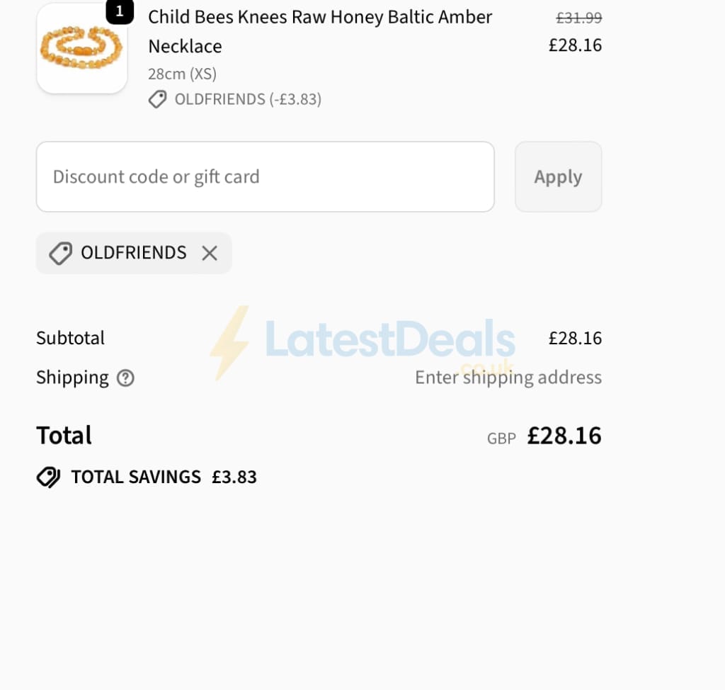 Screenshot of the Love Amber X discount code working