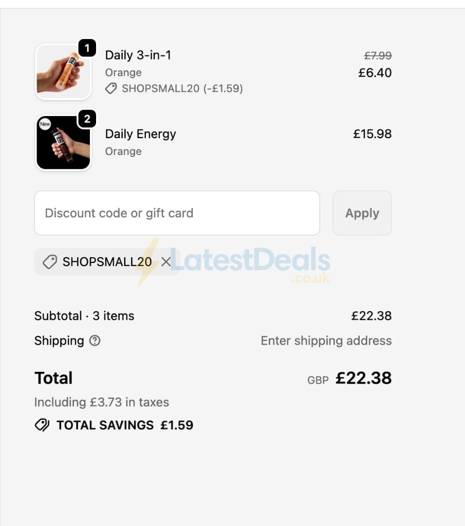 Screenshot of the Phizz discount code working