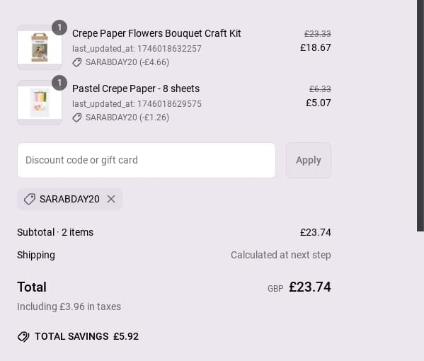 Screenshot of the Crafters Companion discount code working