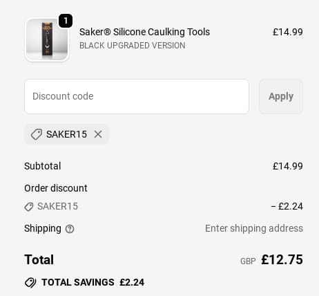 Screenshot of the SAKER discount code working