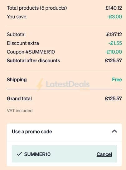 Screenshot of the Sanareva discount code working