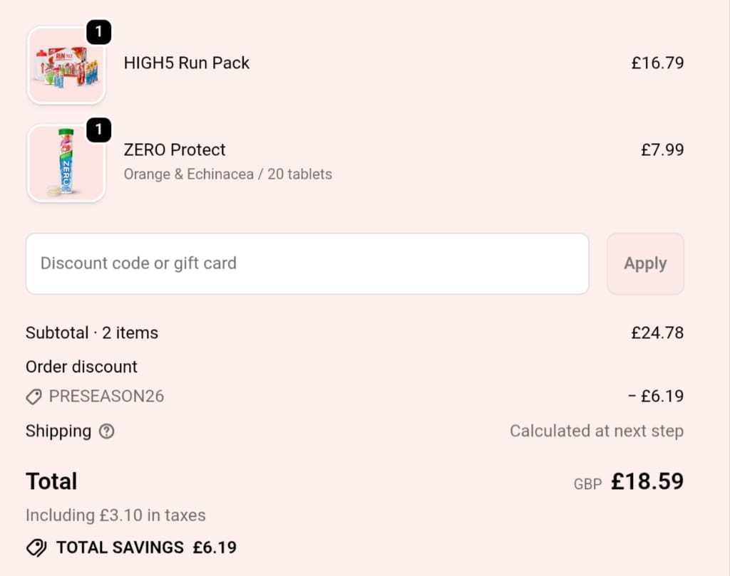 Screenshot of the High Five discount code working