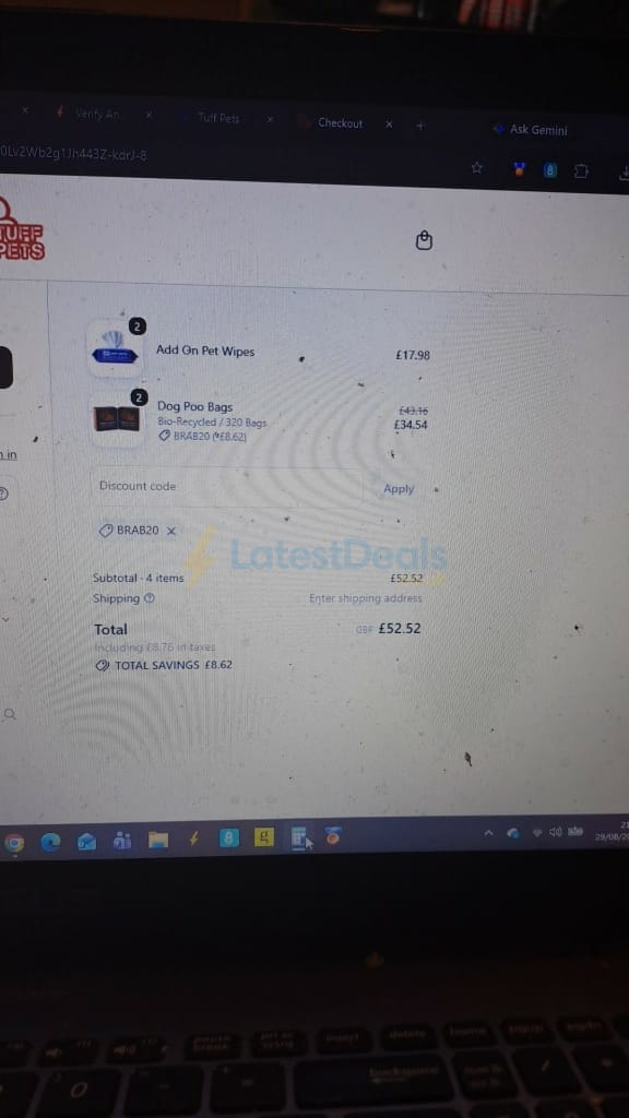 Screenshot of the Tuff Pets discount code working