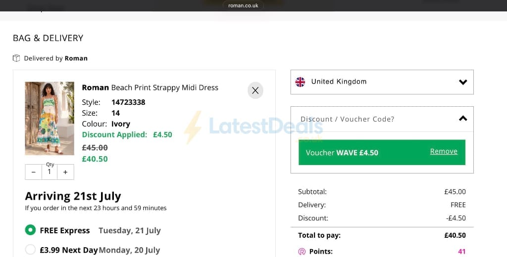 Screenshot of the Roman discount code working