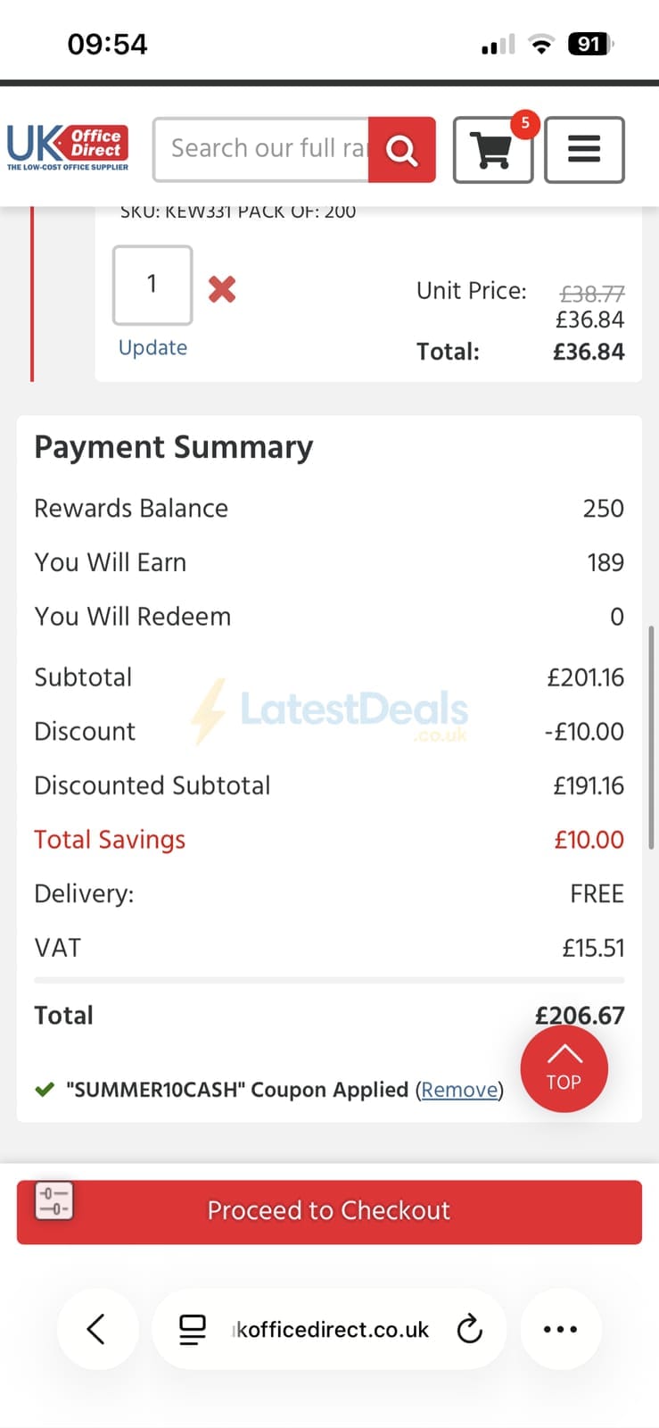 Screenshot of the UK Office Direct discount code working