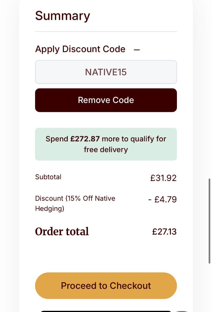 Screenshot of the Hedges Direct discount code working