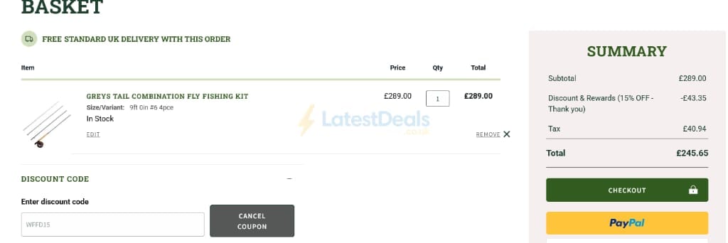 Screenshot of the Sportfish discount code working