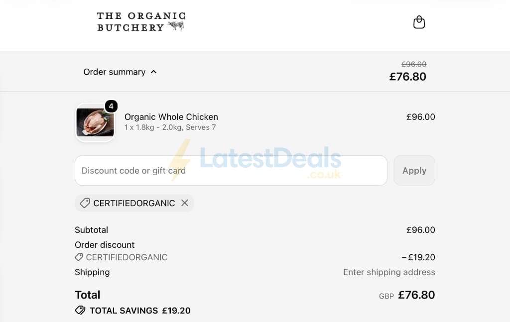 Screenshot of the The Organic Butchery discount code working