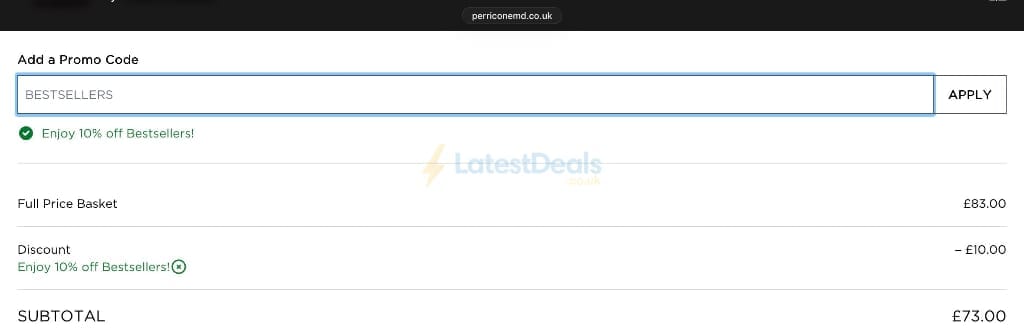 Screenshot of the Perricone MD discount code working