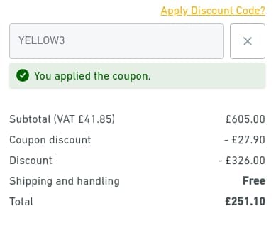 Screenshot of the Lampandlight discount code working
