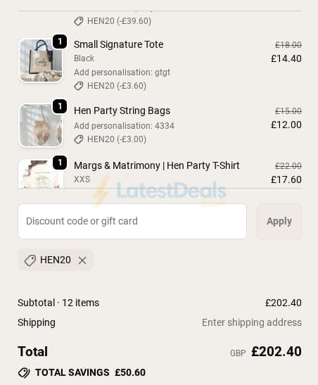 Screenshot of the Koko Blossom discount code working