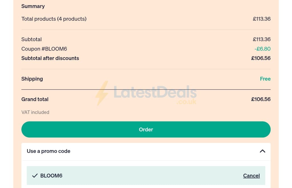 Screenshot of the Sanareva discount code working