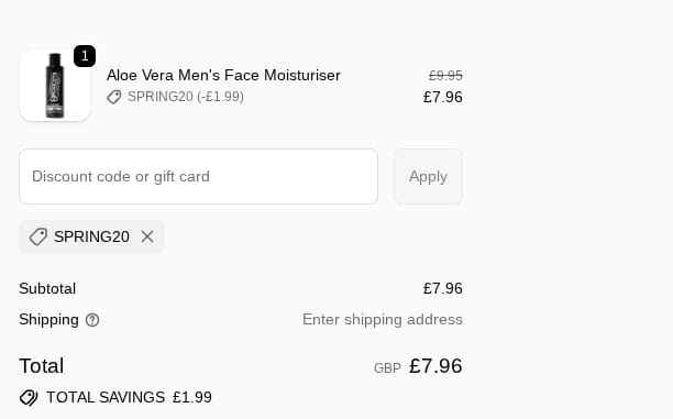 Screenshot of the Onesociety discount code working