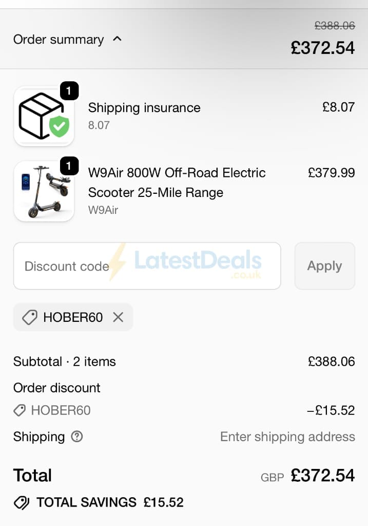 Screenshot of the IHoverBoard discount code working