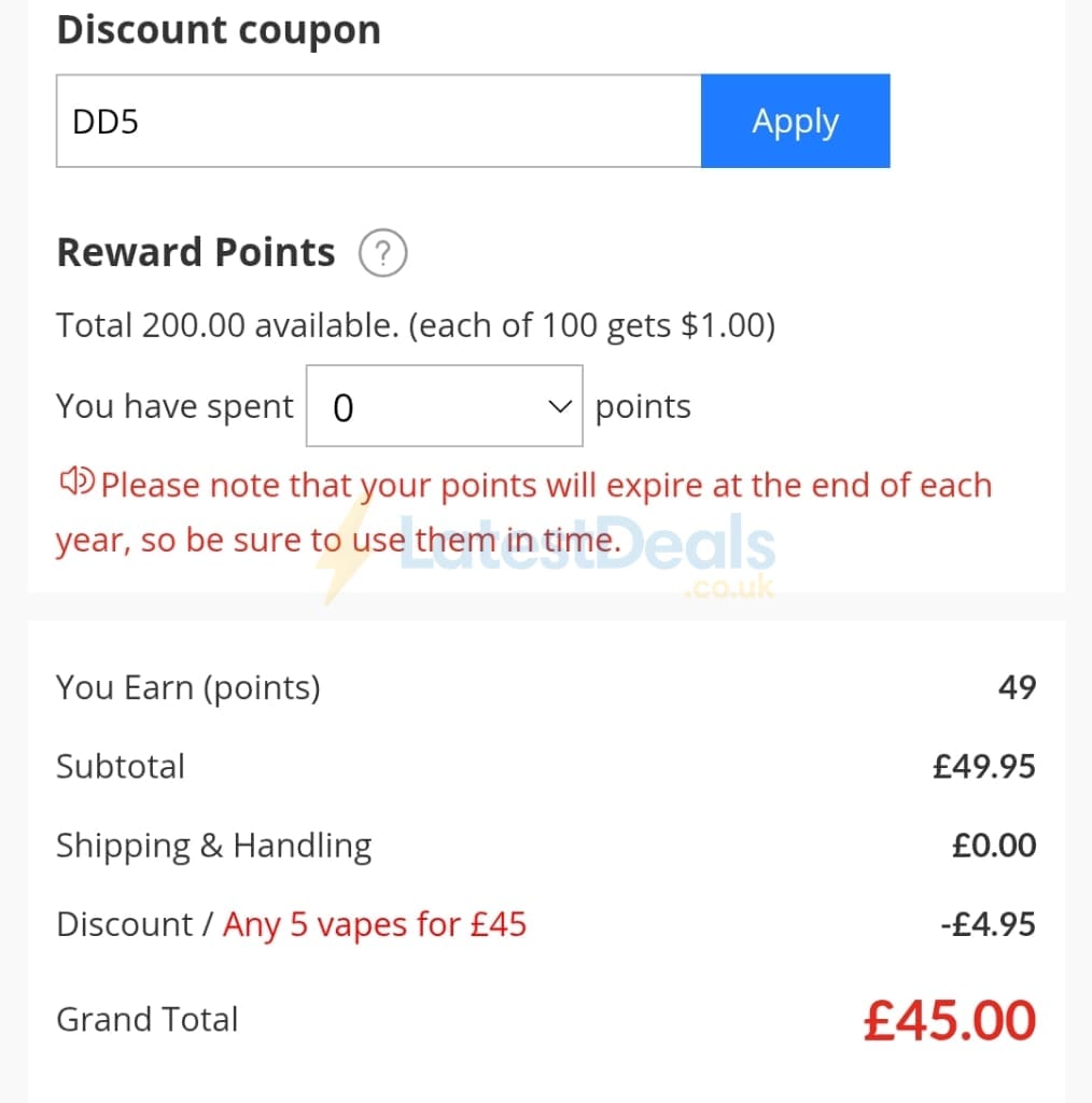 Screenshot of the Vape Sourcing discount code working