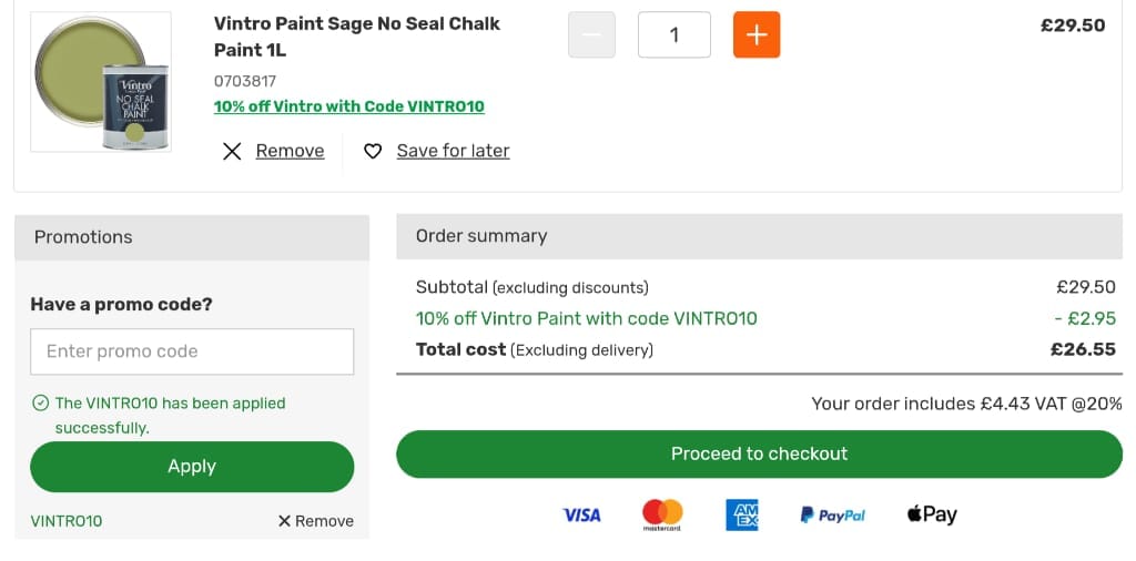 Screenshot of the Homebase discount code working
