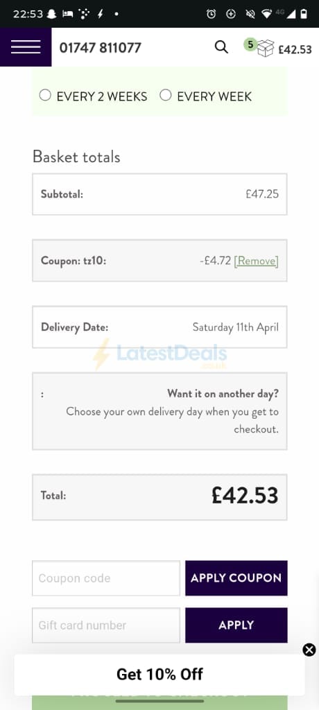 Screenshot of the The Dorset Meat Company discount code working