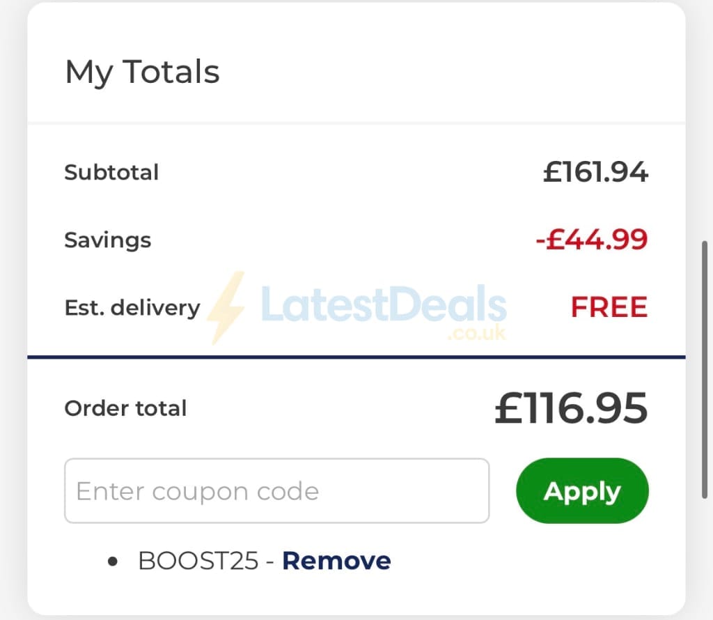 Screenshot of the Healthspan discount code working