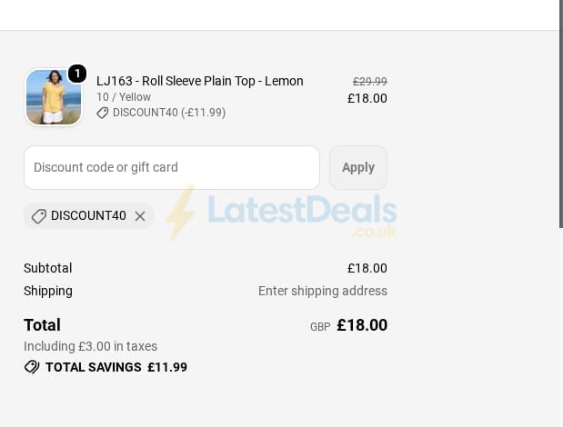 Screenshot of the Lazy Jacks discount code working
