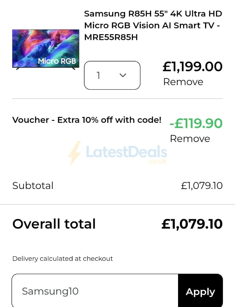 Screenshot of the Hughes discount code working